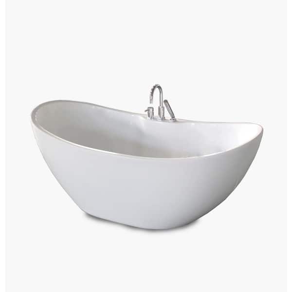A&E Boreal 69 in. Acrylic Freestanding Flatbottom Non-Whirlpool Bathtub in White All-in-One Kit
