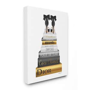 "Fashion Designer Shoes Bookstack Black Gold Watercolor" by Amanda Greenwood Canvas Wall Art 30 in. x 40 in.