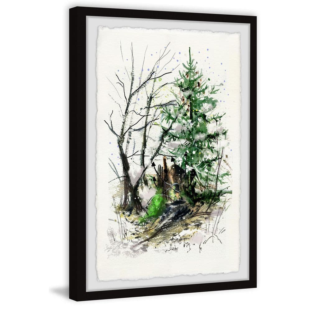 Green Christmas Tree Watercolor Print with Hand-Framed Archive Paper