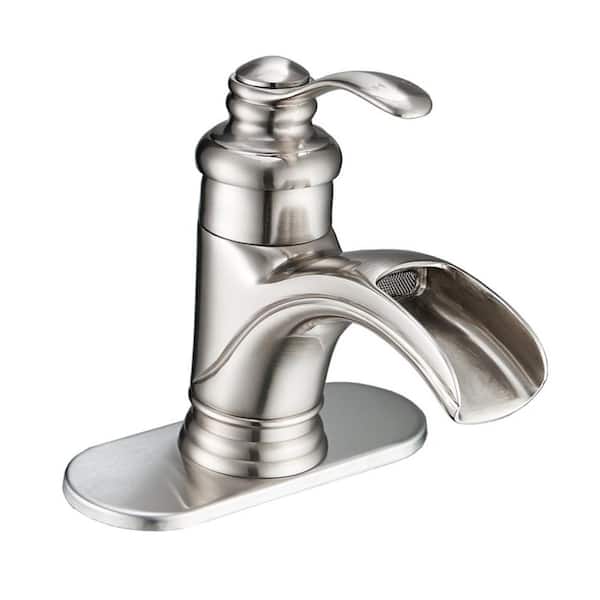 BWE Waterfall Single Hole Single-Handle Low-Arc Bathroom Faucet With Supply Line in Brushed Nickel