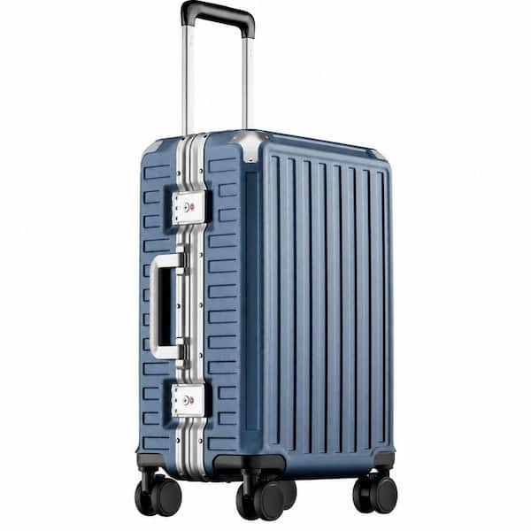 Numhew 20 in. Blue Carry On Luggage with Spinner Wheels, Aluminum