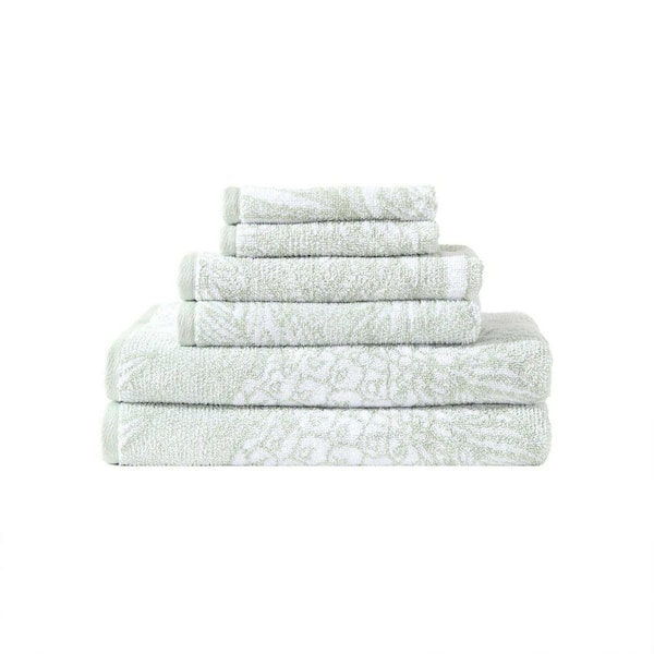 Pineapple Venture 6-Piece Sage/White Botanical Terry Cotton Bath Towel Set