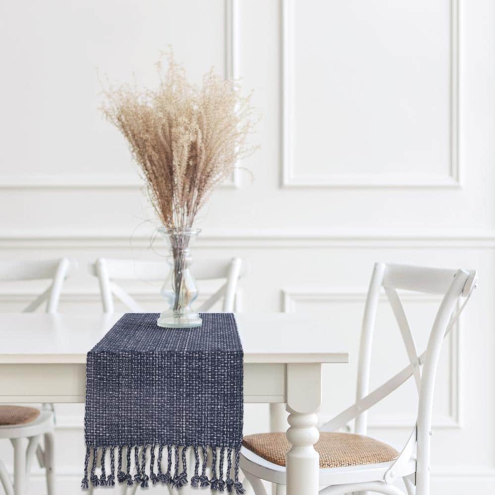 Tone on Tone 100% Cotton Runner 13 in. x 72 in. in Navy Blue