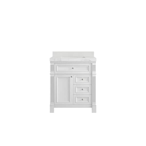 Willow Collections Paris 30 in. W x 22 in. D x 36 in. H Single Sink Bath Vanity Center in White with 2 in. Calacatta Nuvo qt. Top