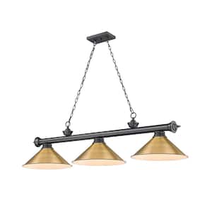 Cordon 3-Light Bronze Plate with Metal Rubbed Brass Shade Billiard Light with No Bulbs Included