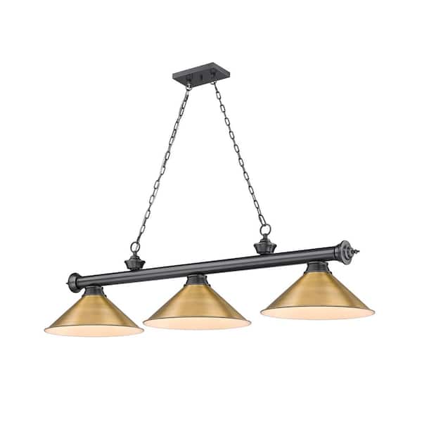 Unbranded Cordon 3-Light Bronze Plate with Metal Rubbed Brass Shade Billiard Light with No Bulbs Included