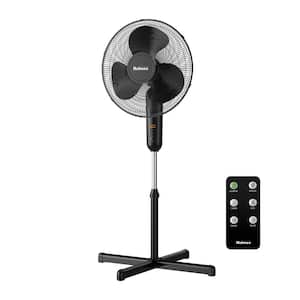 16 in. Oscillating Digital Stand Fan Black 3 Speed with Remote Control