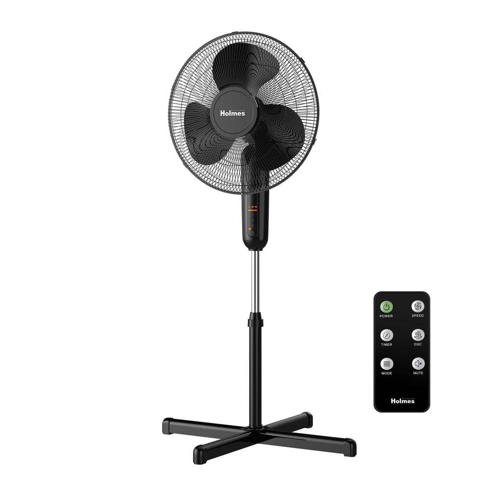 Holmes 16 in. Oscillating Digital Stand Fan Black 3 Speed with Remote ...