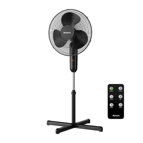 Holmes 16 in. Oscillating Digital Stand Fan Black 3 Speed with Remote Control
