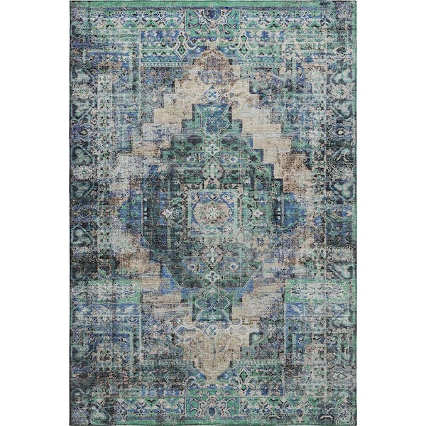 Mayfield Premium Machine Washable Abstract AMF2139 Green 10 ft. x 14 ft. Area Rug