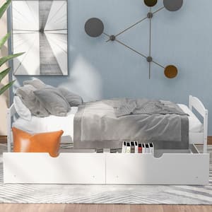 White Modern Wood Daybed with 2-Drawers Twin Size Platform Bed Captains Bed Storage Bed Frame No Spring Box Needed