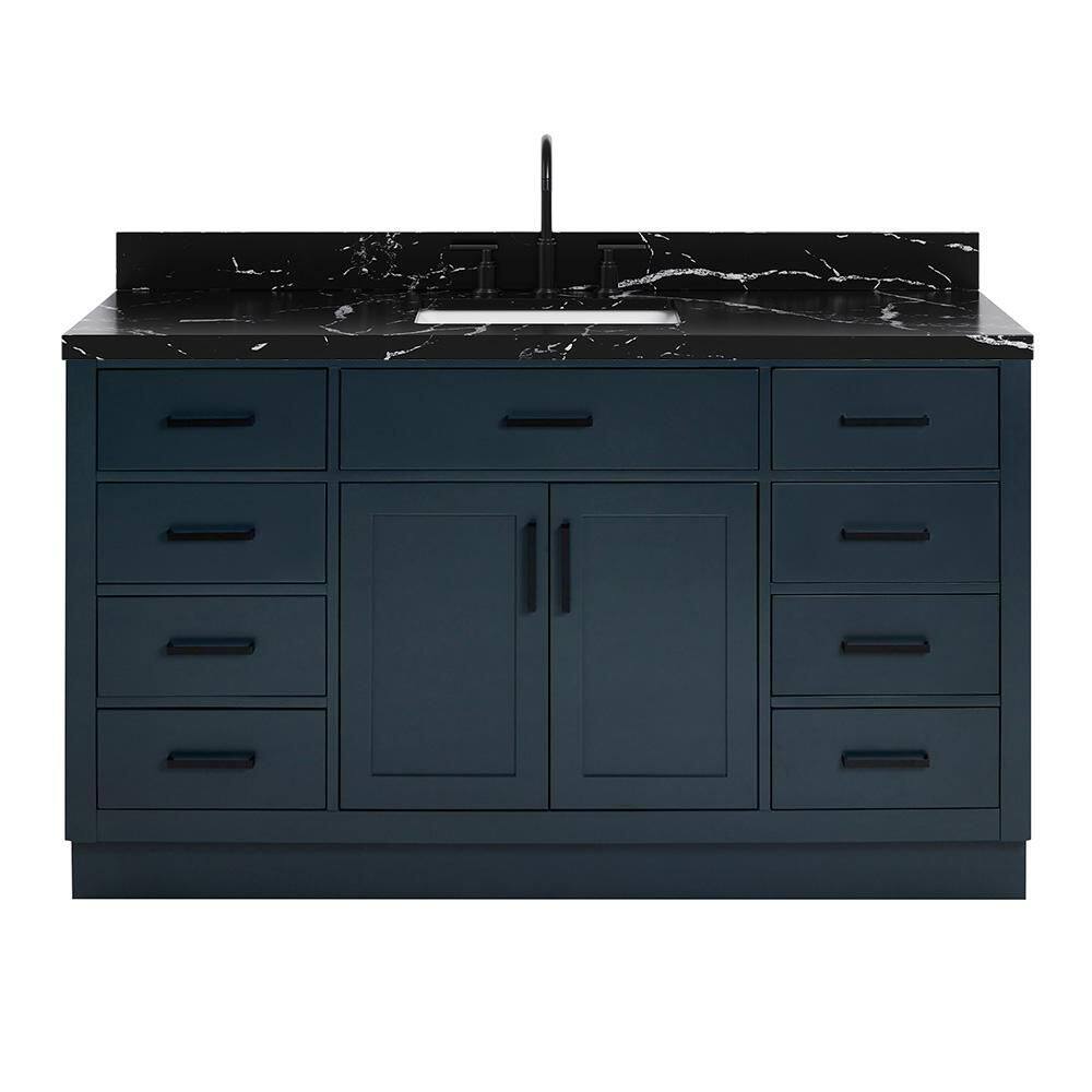 Hepburn 60 in. Single Sink Freestanding Bath Vanity in Midnight Blue with Nero Marquina Black Quartz Top price history on PriceWatchPro