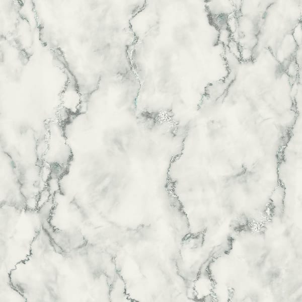 Seabrook Designs 60.75 sq. ft. Calcutta and Metallic Aqua Nettie Abstract Marble Unpasted Paper Wallpaper Roll