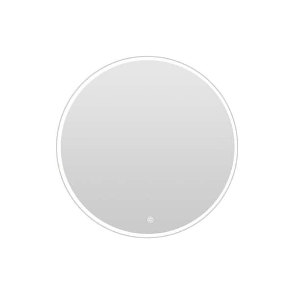 Unbranded 32 in. W x 32 in. H Round Frameless Anti-Fog Bluetooth Music Speaker LED Wall Mounted Bathroom Vanity Mirror in Silver