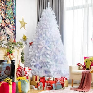 8 ft. White Unlit Artificial Christmas Tree with Iridescent Branch Tips