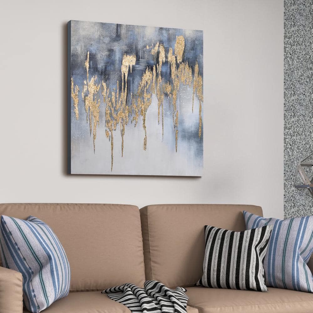 Golden Lighting Abstract Canvas Art with Gold Leaf, 36" x 36"