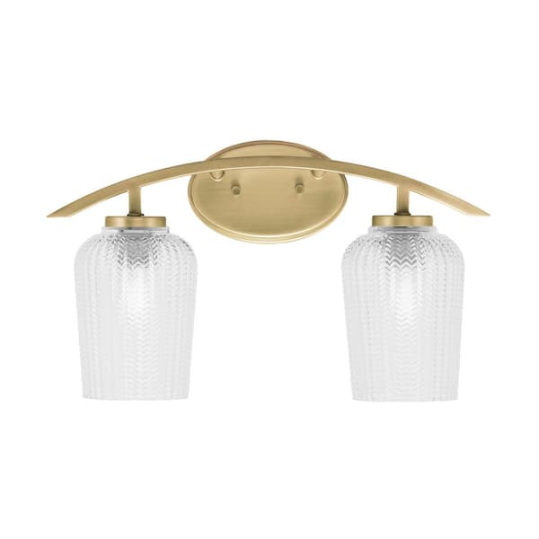 Unbranded Siena 18.25 in. 2-Light Vanity Light New Age Brass with 5 in. Clear Textured Glass Shades, No Bulbs Included