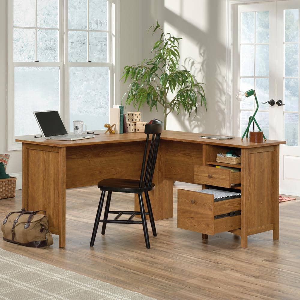 Prairie Cherry L-Shaped Executive Desk with File Storage