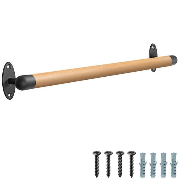 1.3 in. x 36 in. Wood Handrail Indoor Stairs Handrail with Sturdy Metal Barckets for Elderly