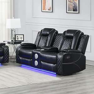 New Classic Furniture Orion 75 in. Black Fabric 2-seater Loveseat with Dual Recliners