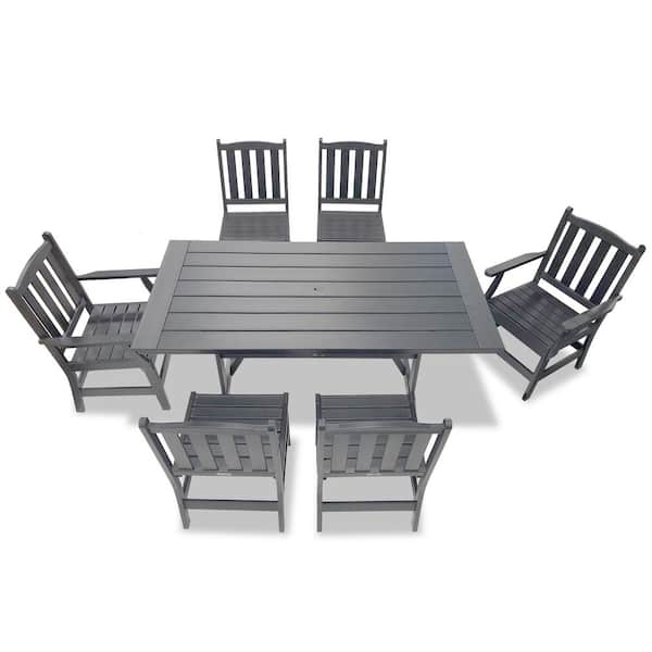 LuXeo Tuscany Gray 7-Piece HDPE Plastic Rectangle Outdoor Dining Set