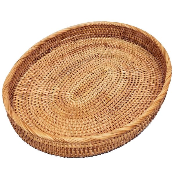 Multi-Colored Platters 17 in. Extra Large Oval Rattan Serving Tray 17 x 13 x 2.36 in. Natural Cane Breakfast Fruit