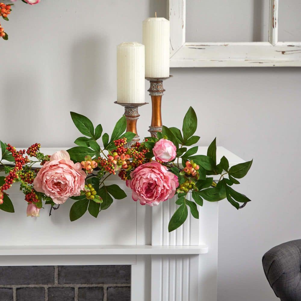 Springtime Elegance 31" Multicolor Peony & Berry Outdoor Garland