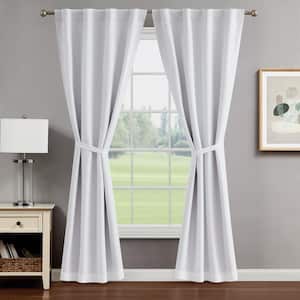 Tobie White Jacquard Polyester 38 in. W x 84 in. L Back Tab Blackout Curtain (2-Panels with 2-Tiebacks)