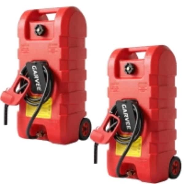 2 Pack 15 Gallon Wheeled Fuel Caddy, Manual Transfer Pump & 10ft Hose, HDPE Gas Tank for Cars & Boats