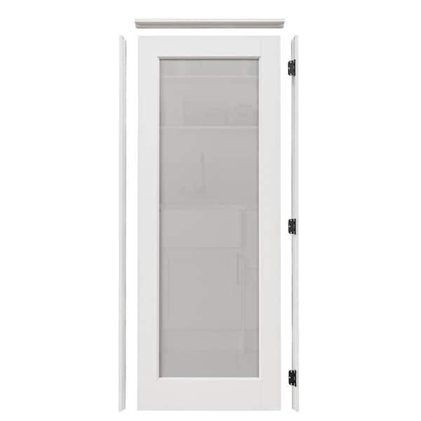 ARK DESIGN 28 in. x 80 in. 1-Lite Frosted Glass Left-Handed White Solid Core MDF Door Kit with Quick Assemble Jamb