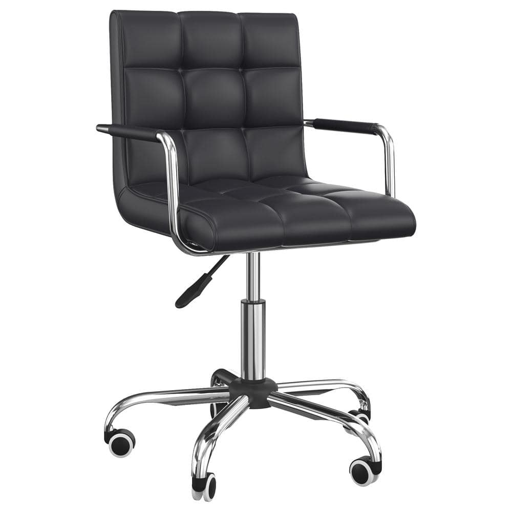 Mid-Back PU Leather Swivel Office Ergonomic Chair Adjustable Stools 360°Swivel 