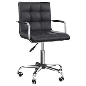 Modern Black Computer Desk Office Chair with Upholstered PU Leather Adjustable Heights Swivel 360° Wheels