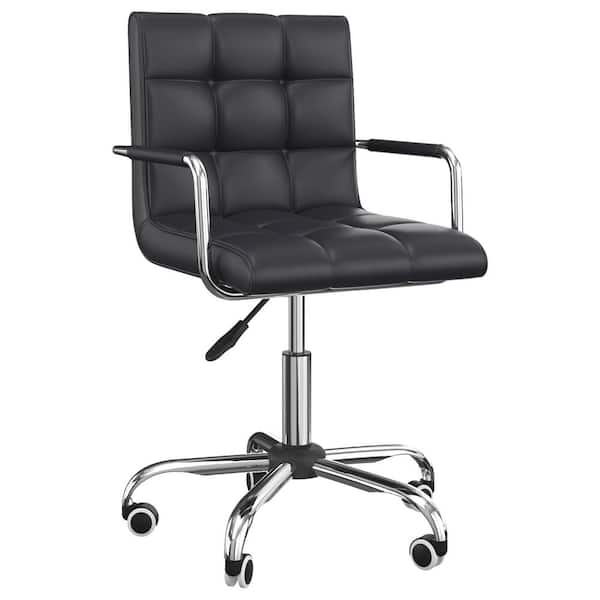 HOMCOM Modern Black Computer Desk Office Chair with Upholstered PU Leather Adjustable Heights Swivel 360° Wheels