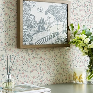 Blencow Sprig Botanical Cream White and Dark Duck Egg Blue Wallpaper