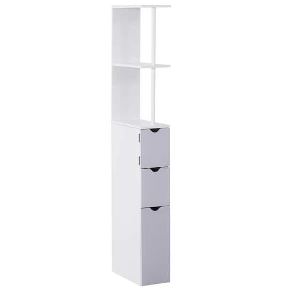 6 in. W x 13 in. D x 53.75 in. H White Freestanding Linen Cabinet with 2-Tier Shelf Drawers, Narrow Side Floor Organizer