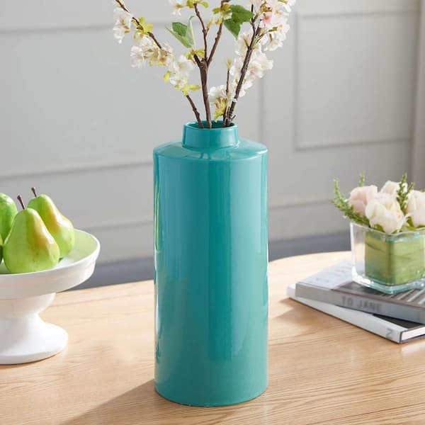 Tall Twist Teal Vase Geometric Style Centerpiece Home Decor or 