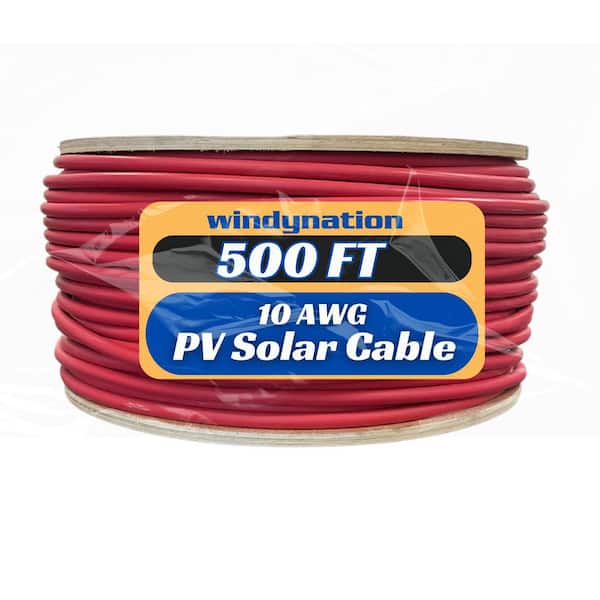 10 AWG Gauge 500 FT Spool Red PV Photovoltaic Solar Extension Cable, Copper, Primary use, PV, Solar Wire