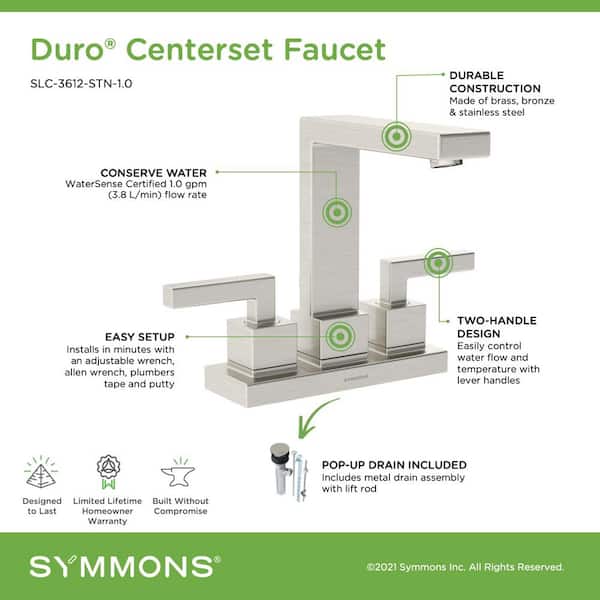 Symmons Duro 4 in. Centerset 2-Handle Bathroom Faucet with Drain 