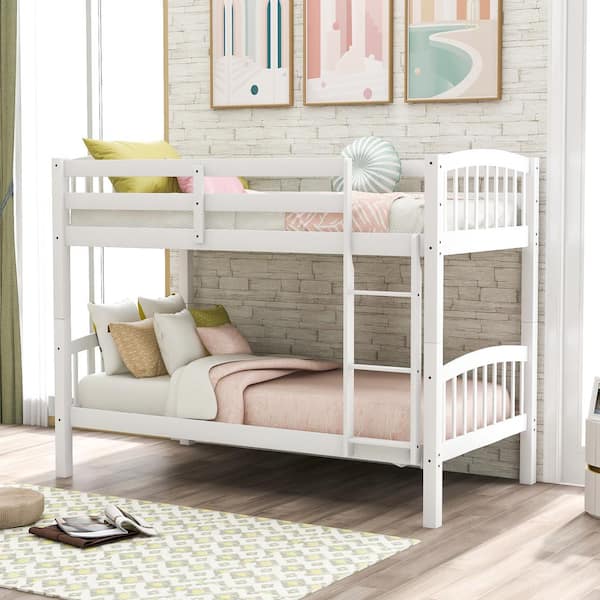 Qualler Bellmead White Twin Over Twin Bunk Bed with Ladder