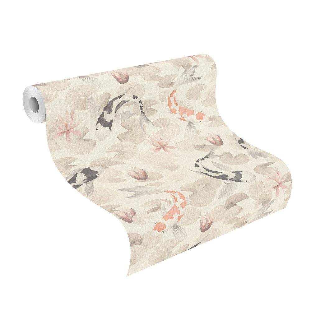 Nobu Beige and Pink Koi Fish 3D Vinyl Wallpaper