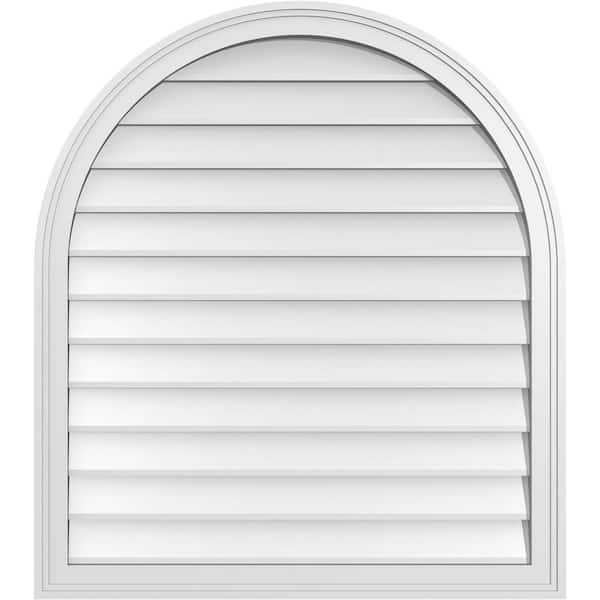 Ekena Millwork 32 in. x 36 in. Round Top White PVC Paintable Gable Louver Vent Non-Functional