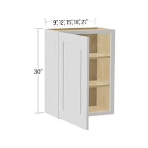 Grayson Pacific White Painted Plywood Shaker Assembled Wall Kitchen Cabinet Soft Close 15 in W x 12 in D x 30 in H