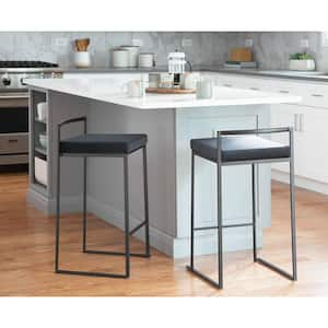 Fuji 27.75 in. Black Velvet and Black Metal Stackable Counter Stool (Set of 3)