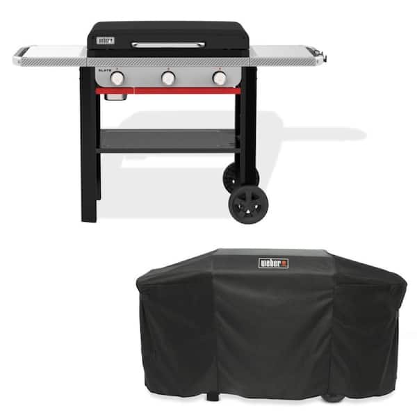 Slate Griddle 3-Burner Propane Gas 28 in. Rust-Resistant Flat Top Grill in Black with Grill Cover