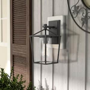 1-Light 13.8 in. H Black Hardwired Outdoor Wall Lantern Sconce Lantern (Pack of 2)