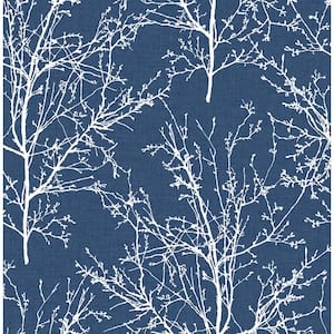 Tree Branches Coastal Blue Botanical Vinyl Peel & Stick Wallpaper Roll (Covers 30.75 Sq. Ft.)