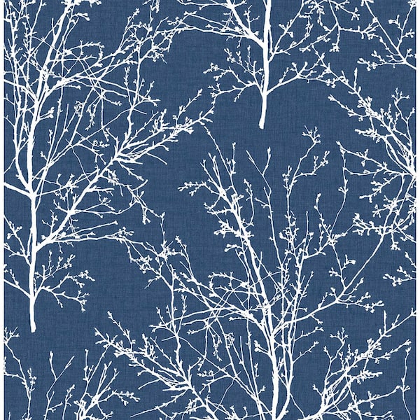 NextWall Tree Branches Coastal Blue Botanical Vinyl Peel & Stick Wallpaper Roll (Covers 30.75 Sq. Ft.)
