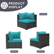 Large Gray 13-Piece 12-Seats Wicker Patio Fire Pit Sofa Set with Light Teal Cushions and 43 in. Fire Pit Table