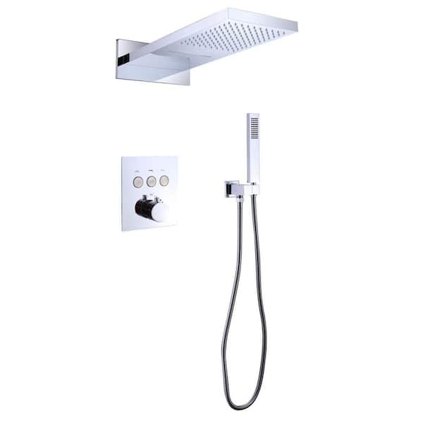 2-Spray Patterns with 1.8 GPM 10 in. Wall Mount Dual Shower Heads with Handheld Shower in Chrome