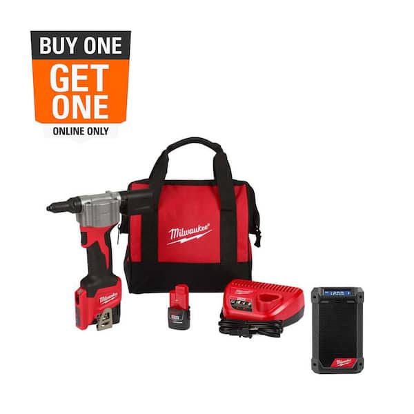 M12 12-Volt Lithium-Ion Cordless Rivet Tool Kit W/M12 Bluetooth/AM/FM Jobsite Radio with Charger